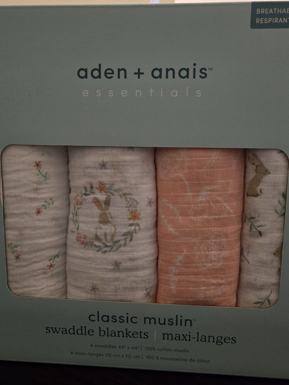 aden + anais Essentials Classic Muslin Swaddle Blankets Set Of 4, 44"X44"